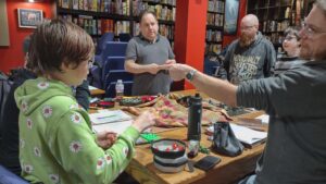 Gamers enjoying the Just Games game room