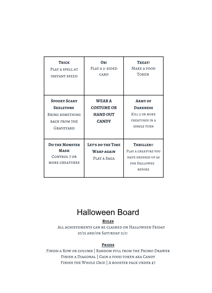 Special Halloween Commander Bingo Board!
